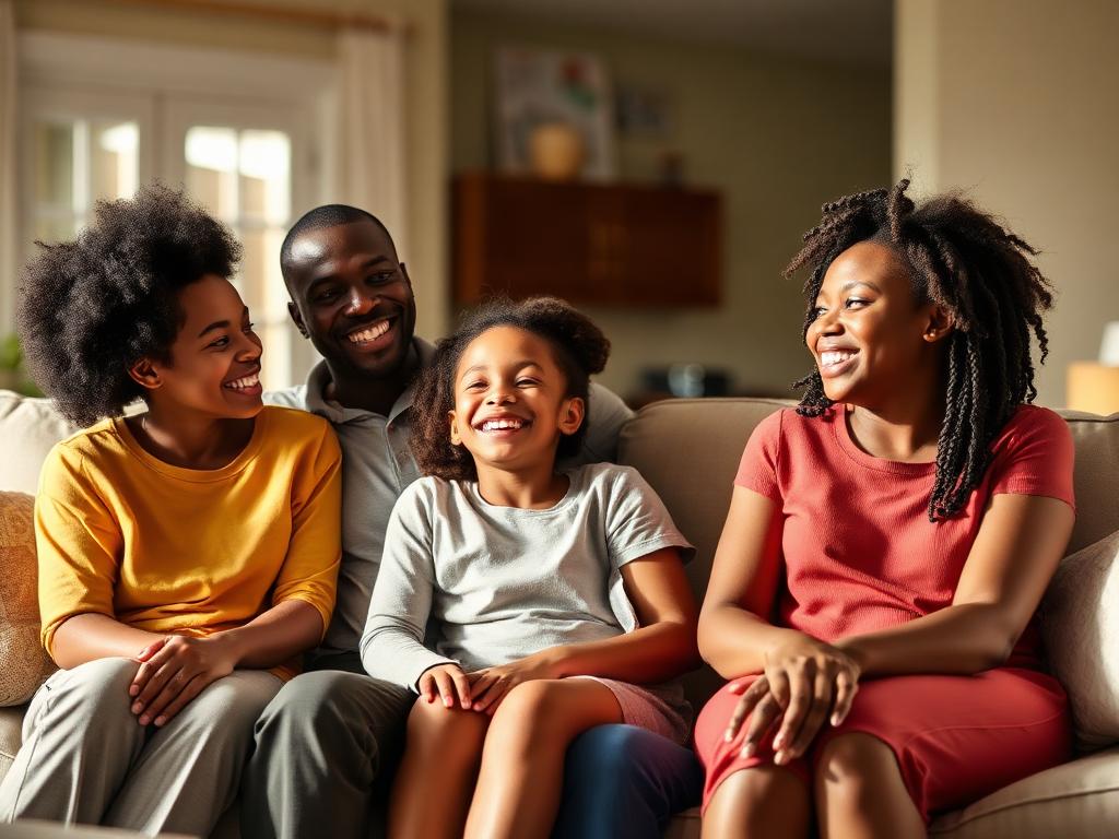 A happy African-American family with school-aged kids